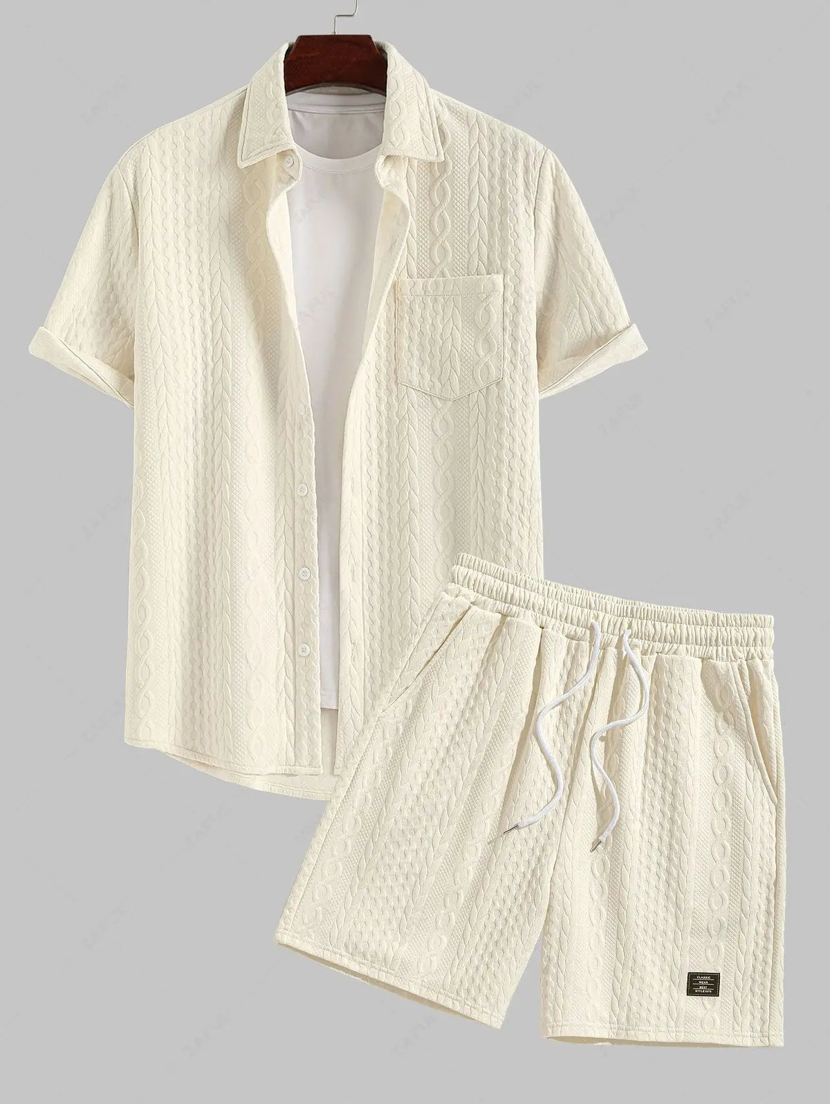 Cable Knit Short Sleeve Shirt & Shorts Set Lucy-melbourne