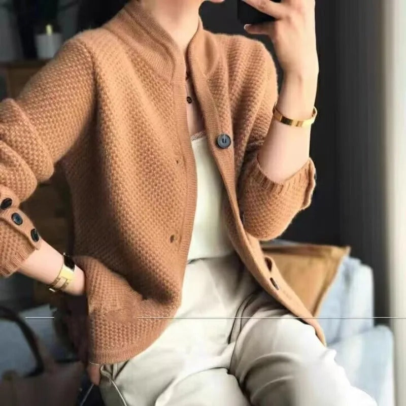Elegant Textured Knit Cardigan Warm Sweater Lucy-melbourne