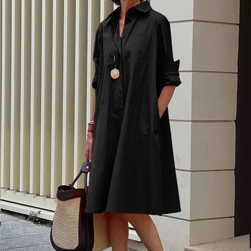 Midi Dress with Collar for Ladies - Roella