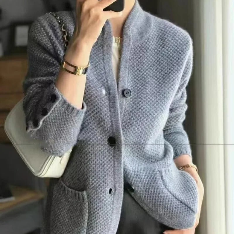 Elegant Textured Knit Cardigan Warm Sweater Lucy-melbourne