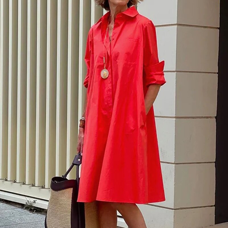 Midi Dress with Collar for Ladies - Roella