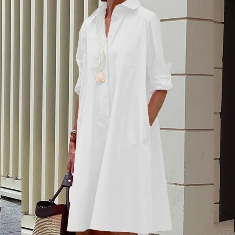 Midi Dress with Collar for Ladies - Roella