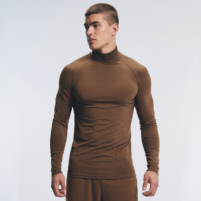 Men’s Winter High-Neck Tights T-Shirt Brown