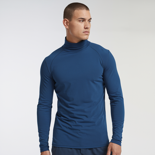 Men's Slim Fit High-Neck Long-Sleeve Tee Blue